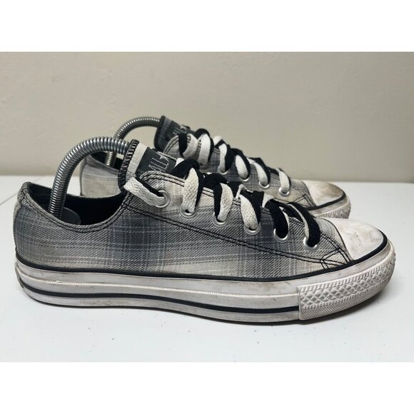 Converse All Star Low Top Sneakers Womens 9 Mens 7 Gray Plaid Double Laced Punk - Picture 2 of 10
